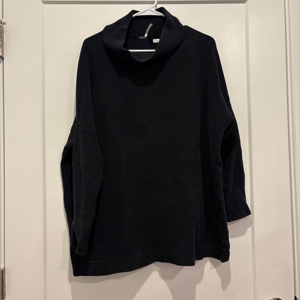 Free People Ottoman Slouchy Tunic Mock Neck Ribbed Sweater Black OB495514